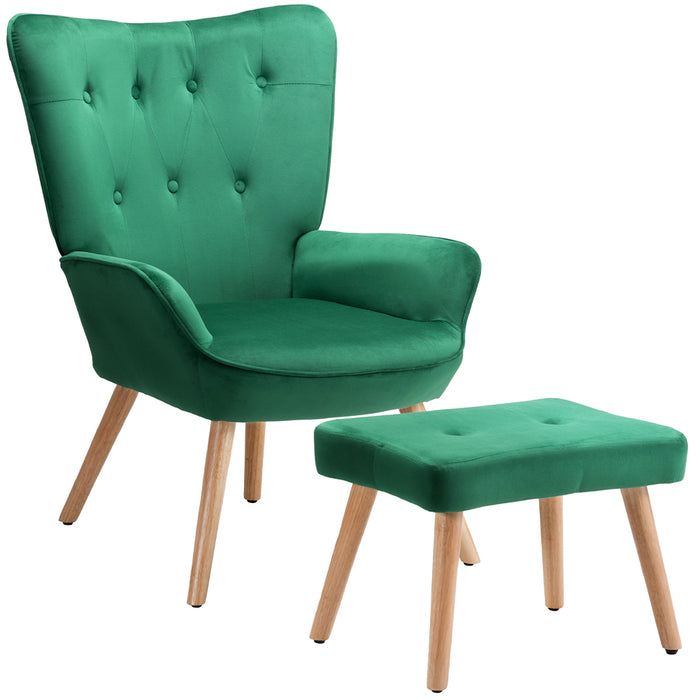 Poltrona con Sgabello da Salotto in Velluto Verde Sedia con Poggiapiedi Moderno