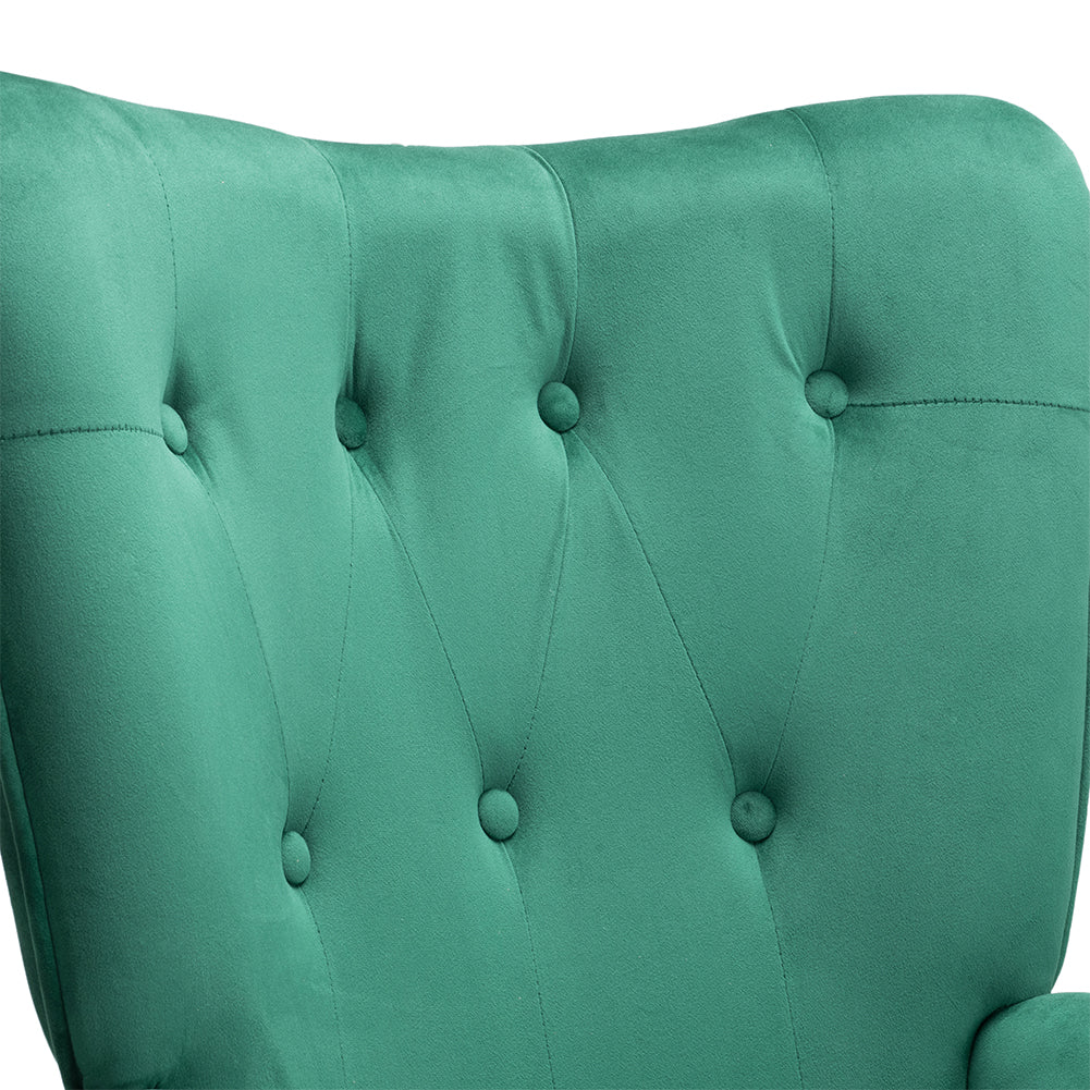 Poltrona con Sgabello da Salotto in Velluto Verde Sedia con Poggiapiedi Moderno