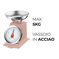 Bilancia da Cucina in metallo Shabby Rosa Max 5 Kg Analogica Vassoio in Acciaio