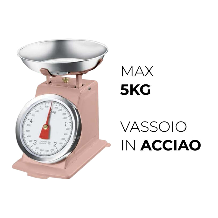 Bilancia da Cucina in metallo Shabby Rosa Max 5 Kg Analogica Vassoio in Acciaio