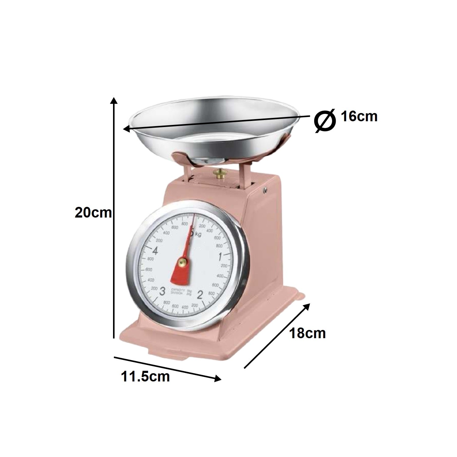 Bilancia da Cucina in metallo Shabby Rosa Max 5 Kg Analogica Vassoio in Acciaio