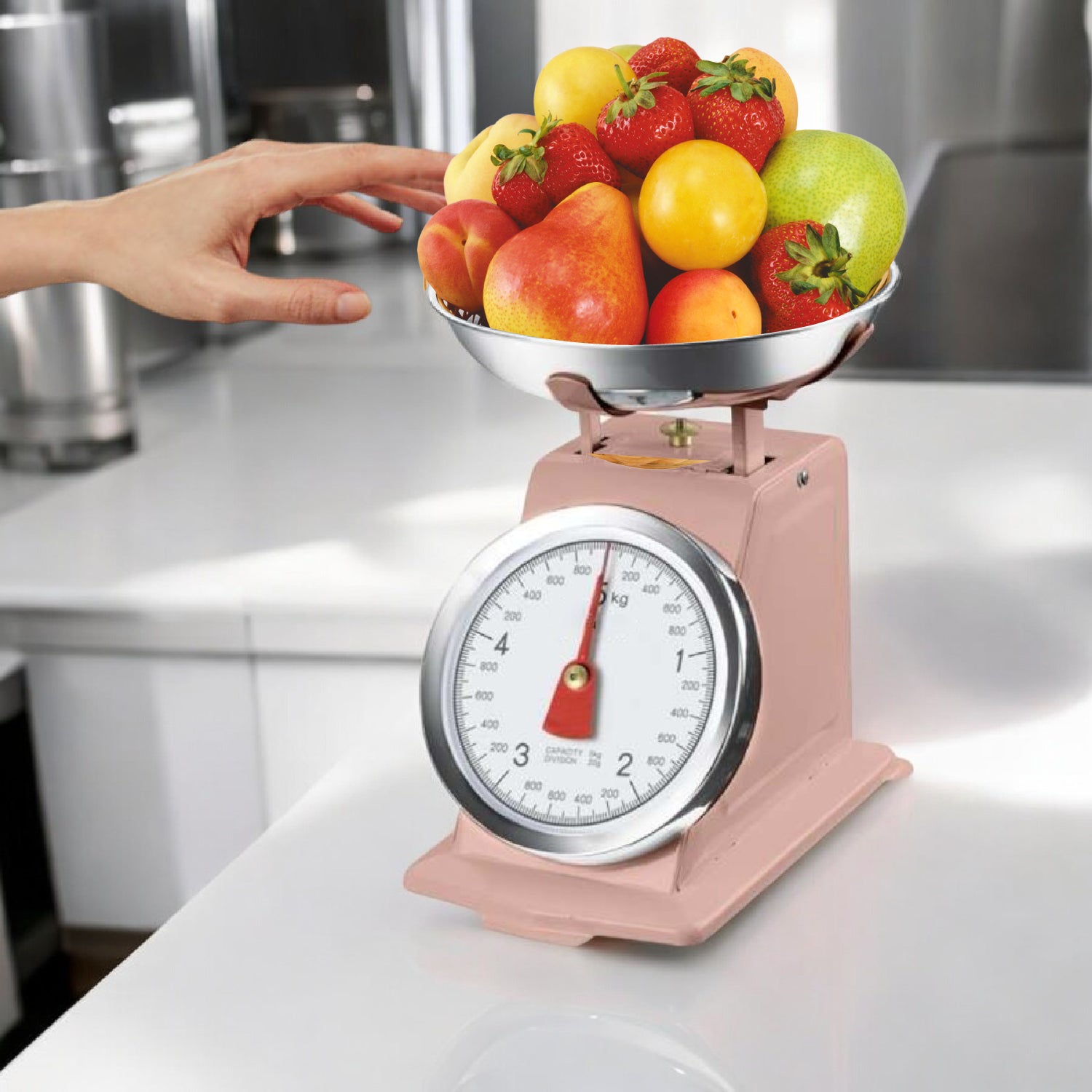 Bilancia da Cucina in metallo Shabby Rosa Max 5 Kg Analogica Vassoio in Acciaio