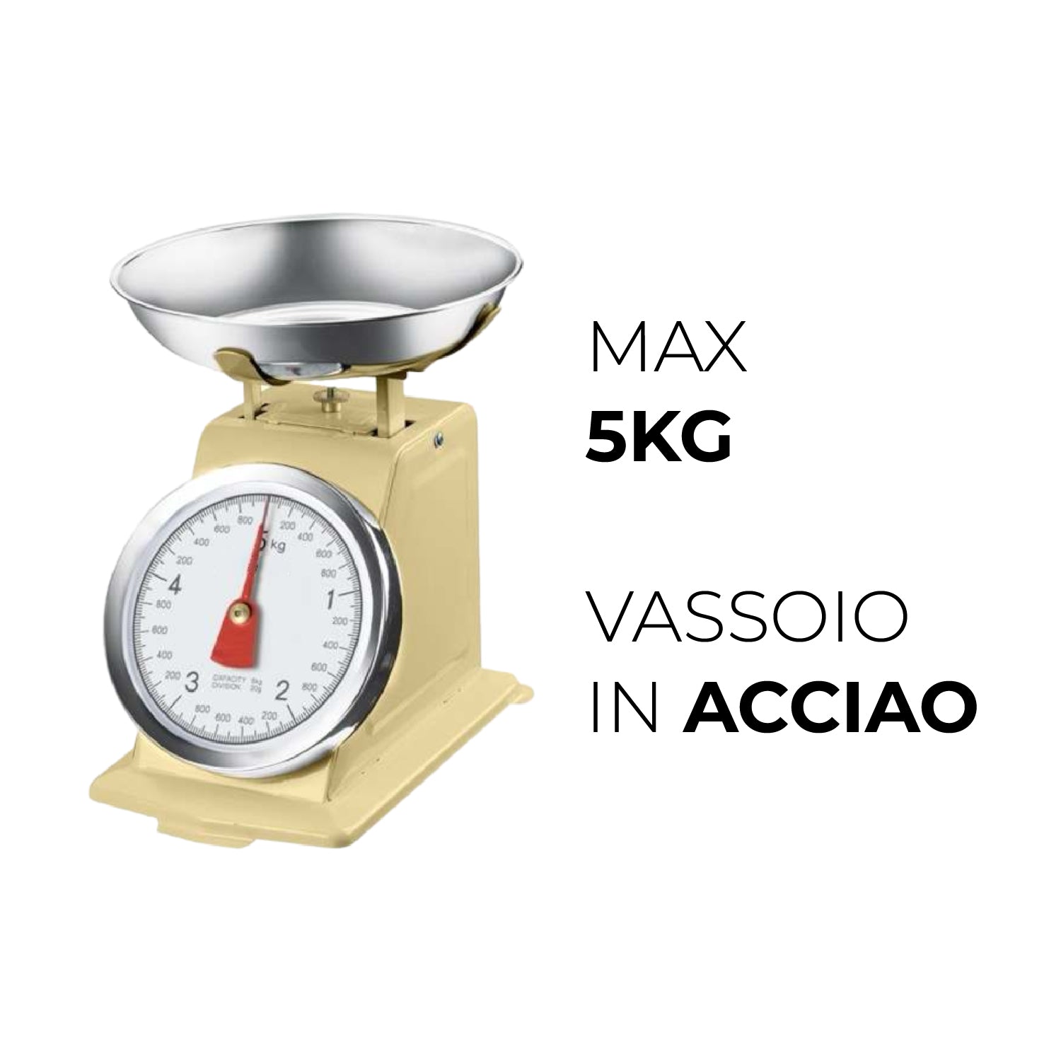 Bilancia da Cucina in metallo Shabby Giallo Max 5 Kg Analogica Vassoio in Acciaio