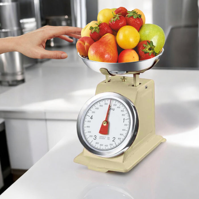 Bilancia da Cucina in metallo Shabby Giallo Max 5 Kg Analogica Vassoio in Acciaio