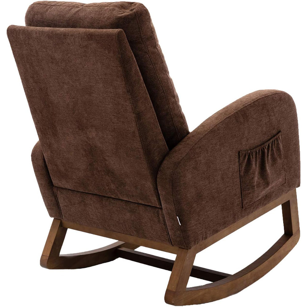 Poltrona a Dondolo Marrone in Tessuto Struttura in Legno Sedia Relax Dondolante