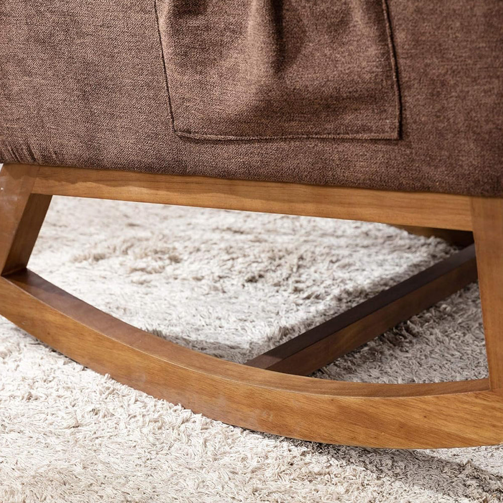 Poltrona a Dondolo Marrone in Tessuto Struttura in Legno Sedia Relax Dondolante