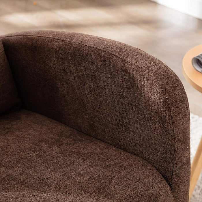 Poltrona a Dondolo Marrone in Tessuto Struttura in Legno Sedia Relax Dondolante