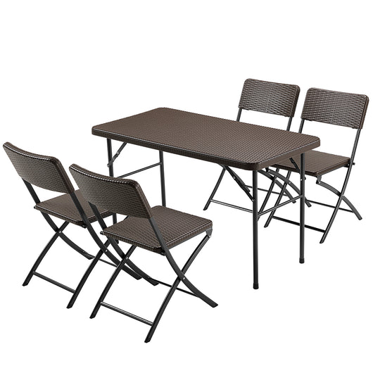 Set Tavolo + 4 Sedie Pieghevole Arredo Esterno Giardino in Polyrattan Marrone