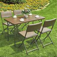 Set Tavolo + 4 Sedie Pieghevole Arredo Esterno Giardino in Polyrattan Marrone