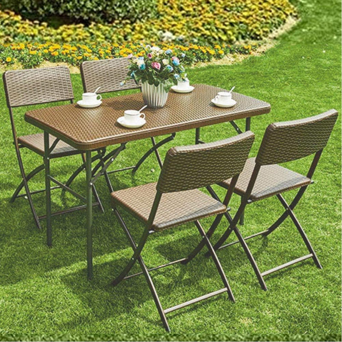 Set Tavolo + 4 Sedie Pieghevole Arredo Esterno Giardino in Polyrattan Marrone