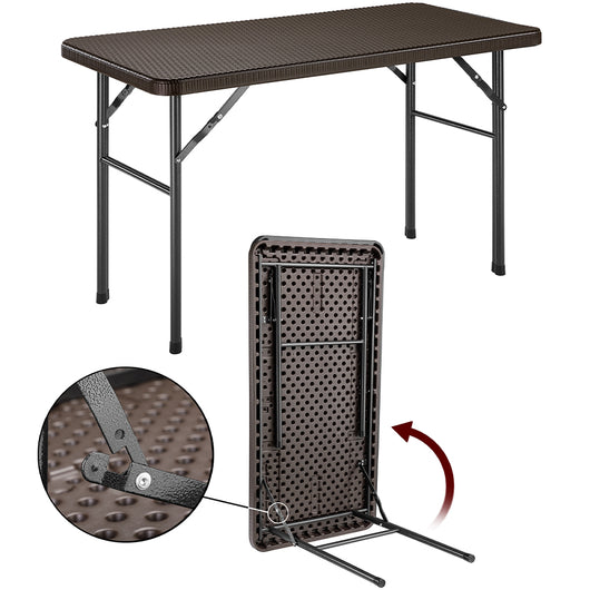Set Tavolo + 4 Sedie Pieghevole Arredo Esterno Giardino in Polyrattan Marrone