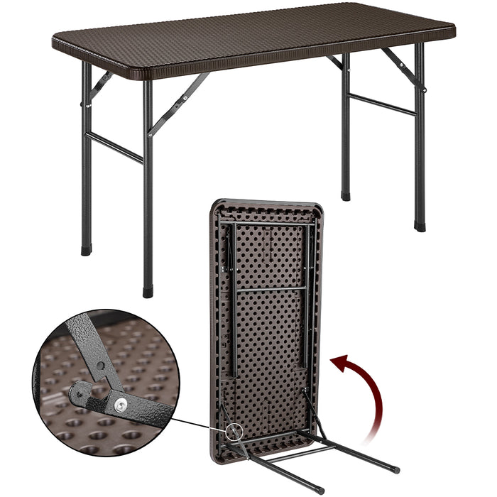 Set Tavolo + 4 Sedie Pieghevole Arredo Esterno Giardino in Polyrattan Marrone
