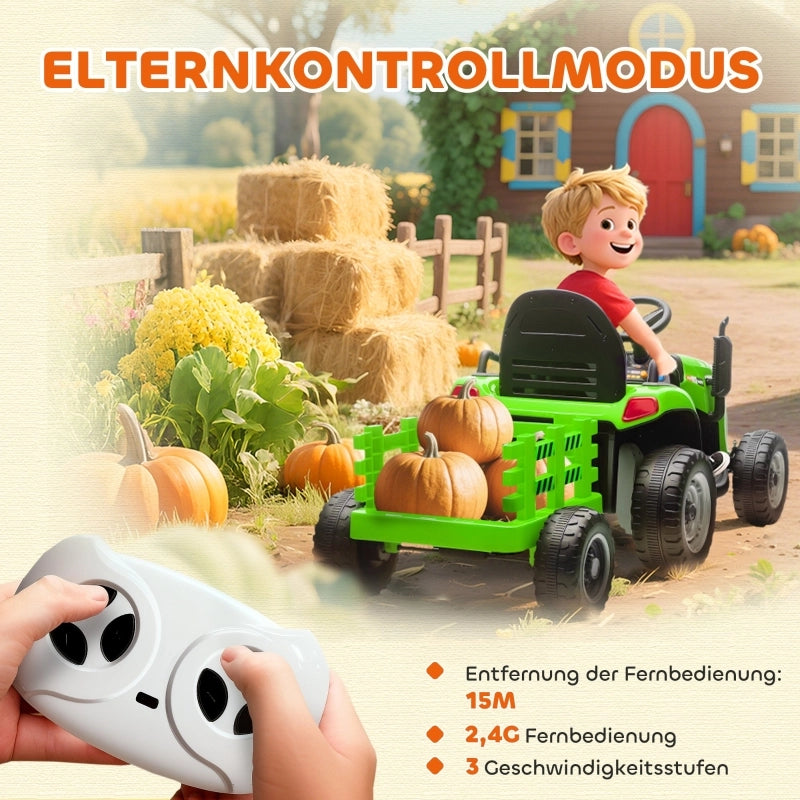 Trattore elettrico per bambini, trattore cavalcabile con telecomando, avviamento graduale, per bambini dai 3 agli 8 anni, verde
