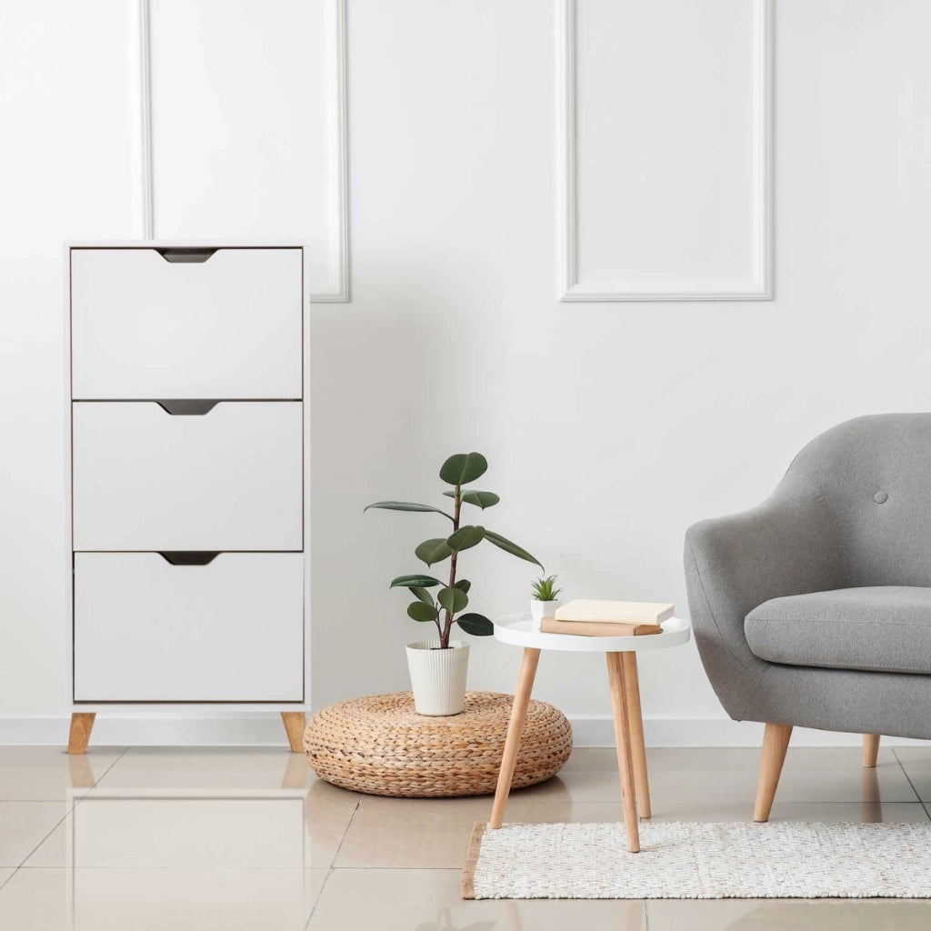 Plana - Scarpiera Salvaspazio 3 Ante 55x116x25 cm 18 Paia in Legno Bianco