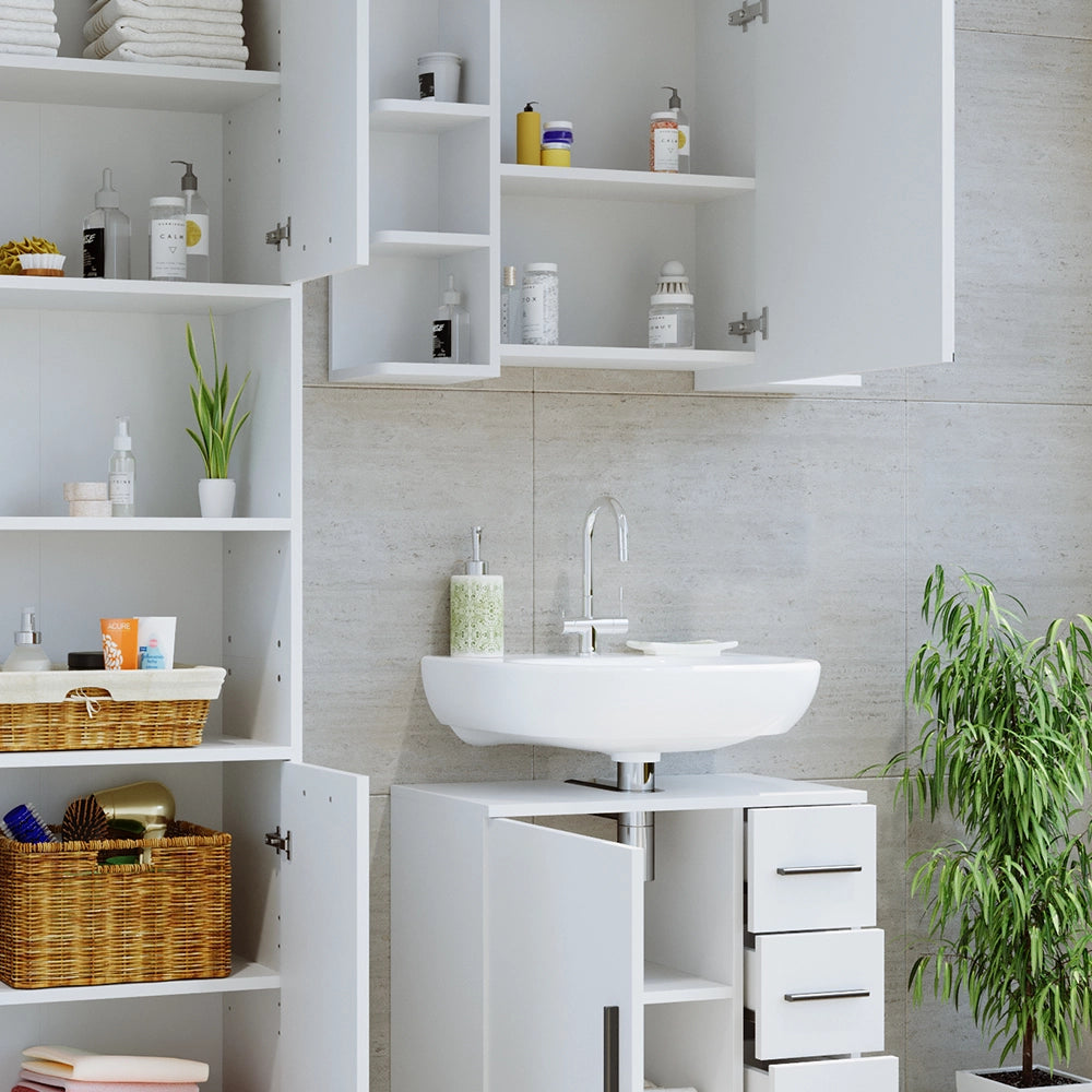 Vicco Set di mobili da bagno Bianco 2 pezzi, con colonna e mobile a specchio per bagno