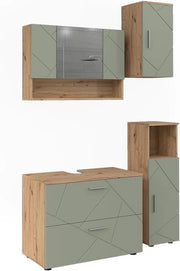 Set di mobili da bagno Irma, Verde salvia, 80 cm, composto da mobile sottolavabo, specchiera, armadio medio e pensile