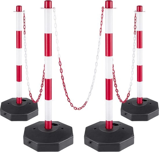 Set di Paline in Plastica per Van - Con 9,8 m di Catenaccio e 8 S-Hook - Bianco - Per Avviso/Controllo della Folla - Per Costruzione di Parcheggi, Area di Lavoro, Rampe di Carico