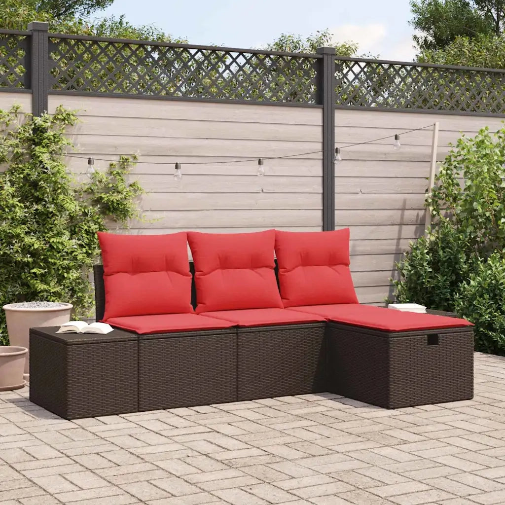 Set Divano da Giardino con cuscino 4 pz | Set Salotto da Giardino polyrattan