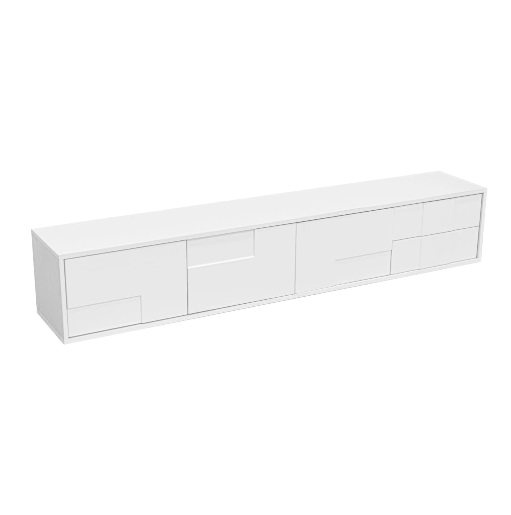 Mobile TV 170x30x30.5 cm con 3 ante e 2 cassetti; installazione a parete o a terra; MDF e pannelli di particelle bianco