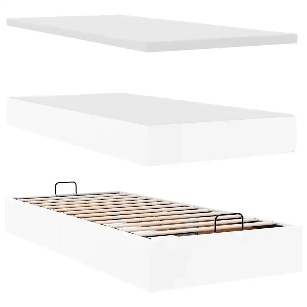 Struttura Letto Pouf con Materasso Bianco 90x200 cm Similpelle 3311017