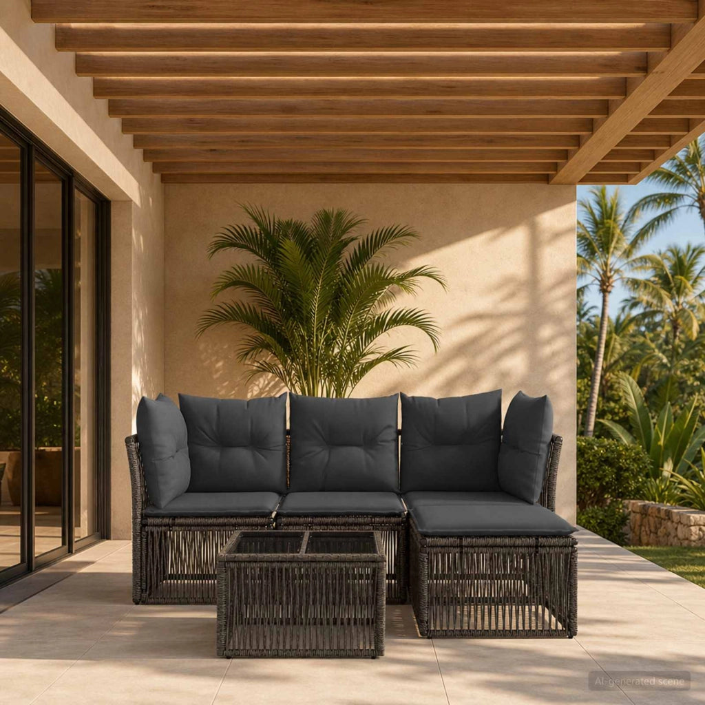 Set Divano da Giardino 5 pz Grigio polyrattan 3434201