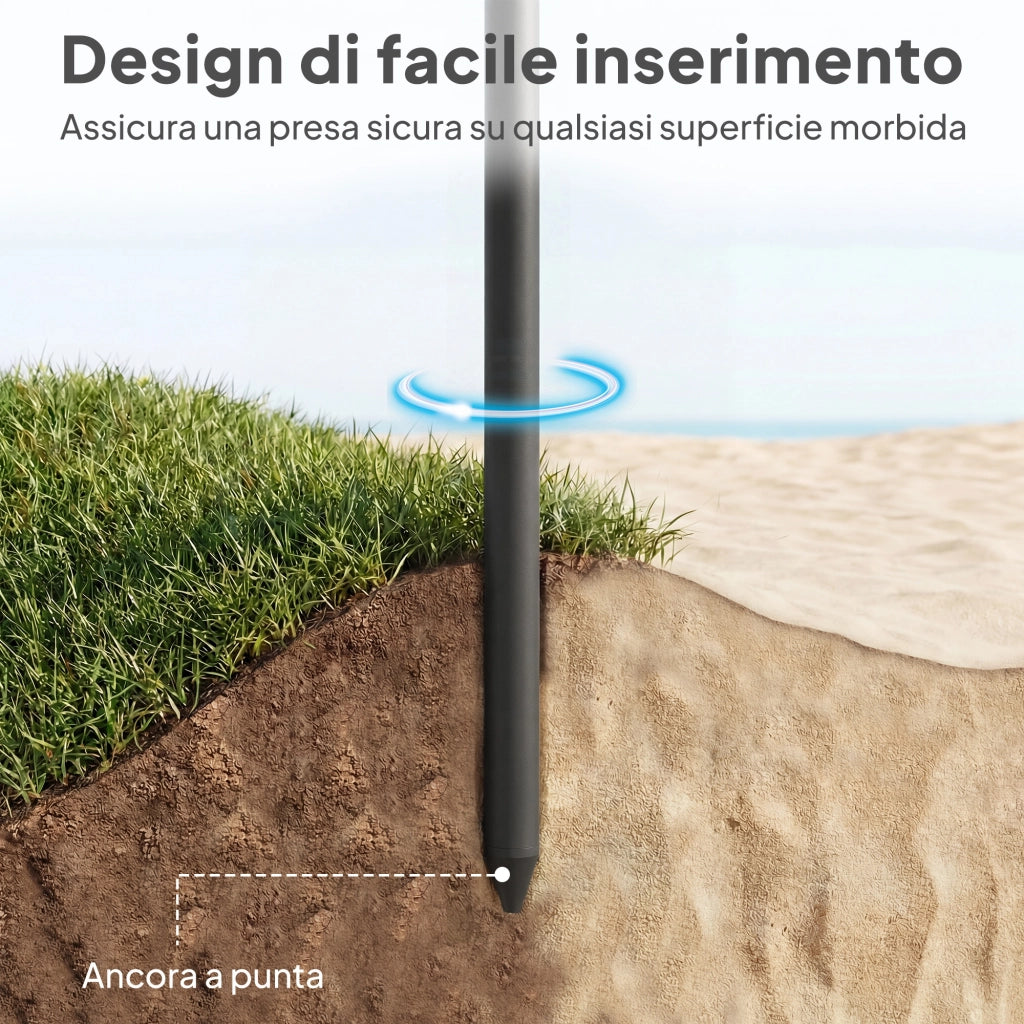 Ombrellone da Spiaggia Inclinabile con Ancora per la Sabbia e Borsa da Trasporto, ?150x185 cm, Grigio Scuro