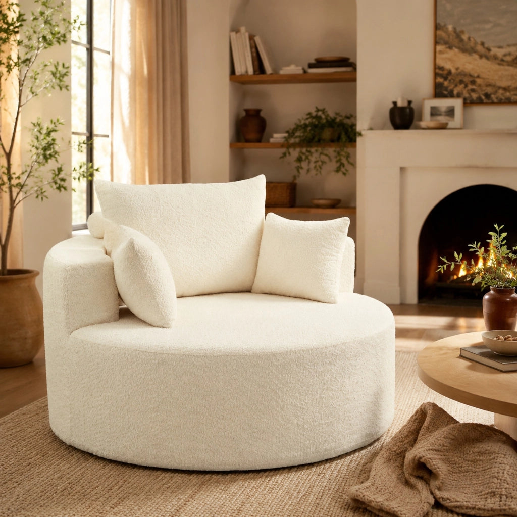 Poltrona modulare senza montaggio con cuscino schienale per soggiorno in ciniglia beige stile moderno