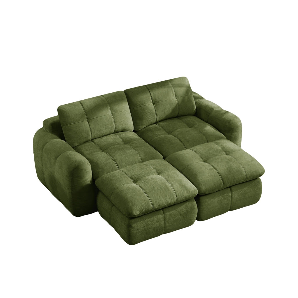 Divano modulare senza telaio in chenille verde 194x160x68 cm con seduta ampia e profonda