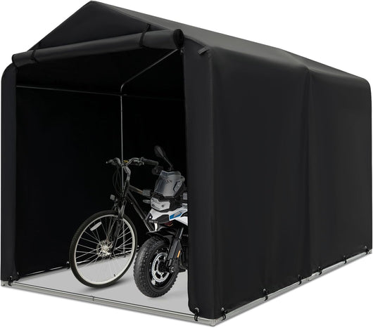 Capanno di Stoccaggio per Esterni, Garage Portatile per Biciclette, Motociclette, Attrezzi da Giardino, Carport per Bici con Porta a Rullo e Cerniera, 160 x 218 x 164 cm (Grigio Scuro)