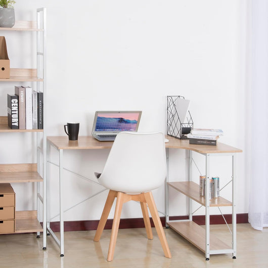 Scrivania Ufficio a L Compatta con Libreria Integrata - Design Salvaspazio per Studio/Camera, 120x73x72 cm, Bianco e Rovere Naturale