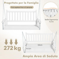 Altalena da Giardino in Legno per 2 Persone, Panchina Sospese in Legno con CapacitÃ  di Peso di 230 kg, Sedia a Dondolo per Giardino, Cortile (136 x 67 x 63 cm, Bianco)