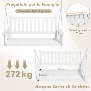 Altalena da Giardino in Legno per 2 Persone, Panchina Sospese in Legno con CapacitÃ  di Peso di 230 kg, Sedia a Dondolo per Giardino, Cortile (136 x 67 x 63 cm, Bianco)