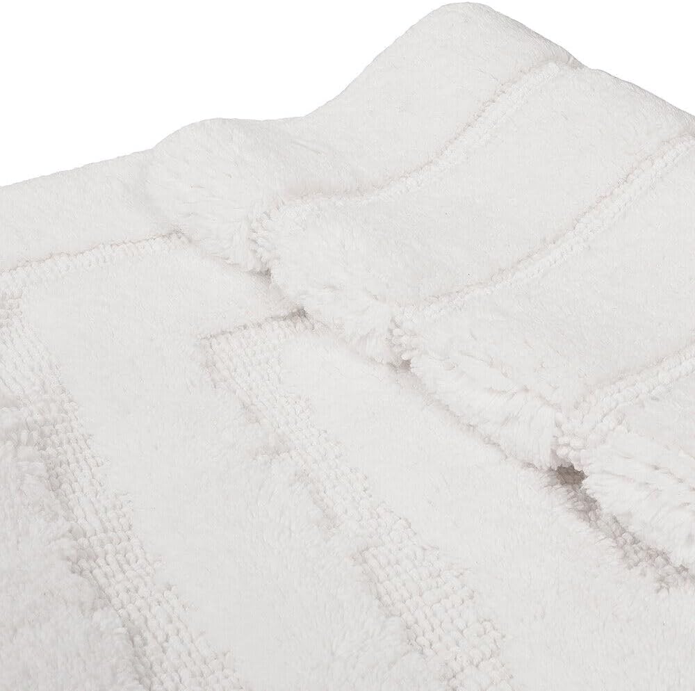 Tappeto Bagno 50x110 cm Puro Cotone Elegante Lussuoso Morbido Scendiletto Antiscivolo Bianco