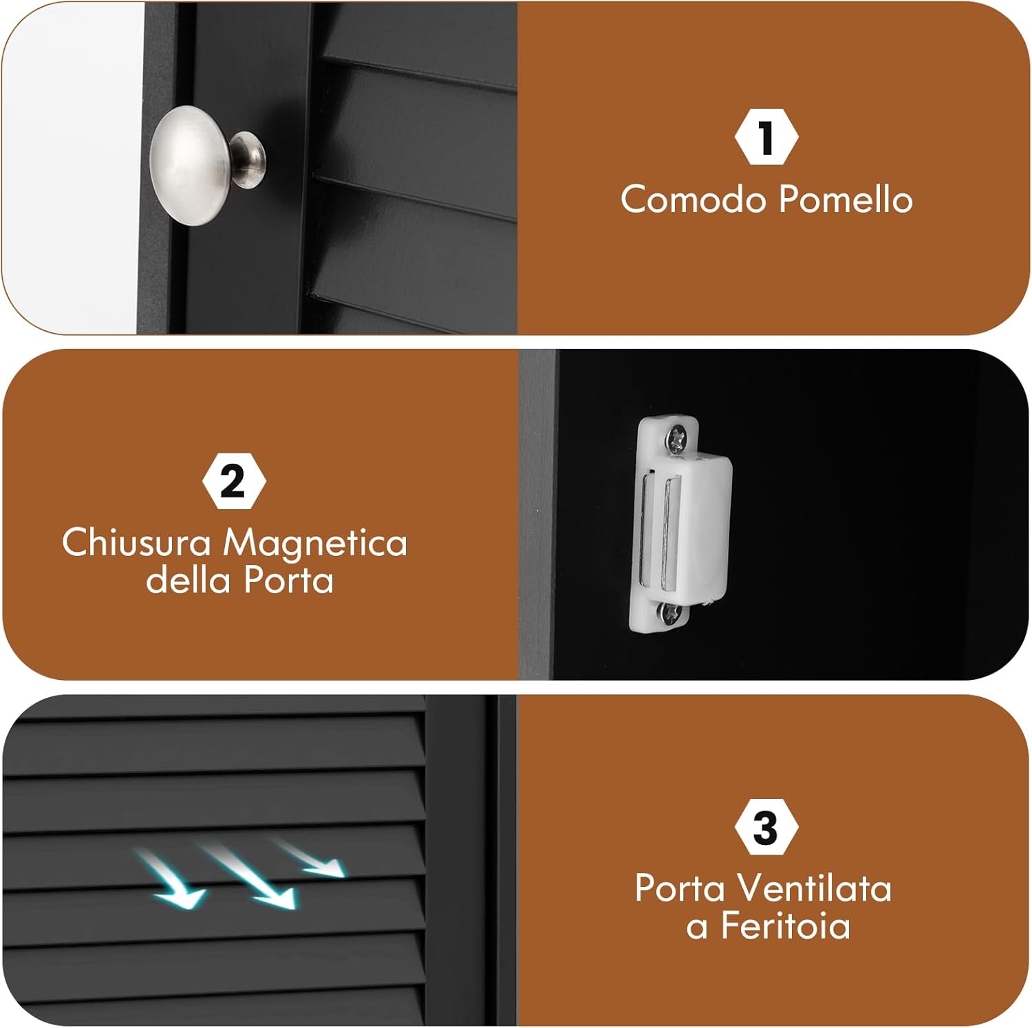 Armadio del Bagno Montato a Muro, Mensola Interna Regolabile, Struttura in MDF di Qualità, Pratico e Salva Spazio, Design Unico (Nero)