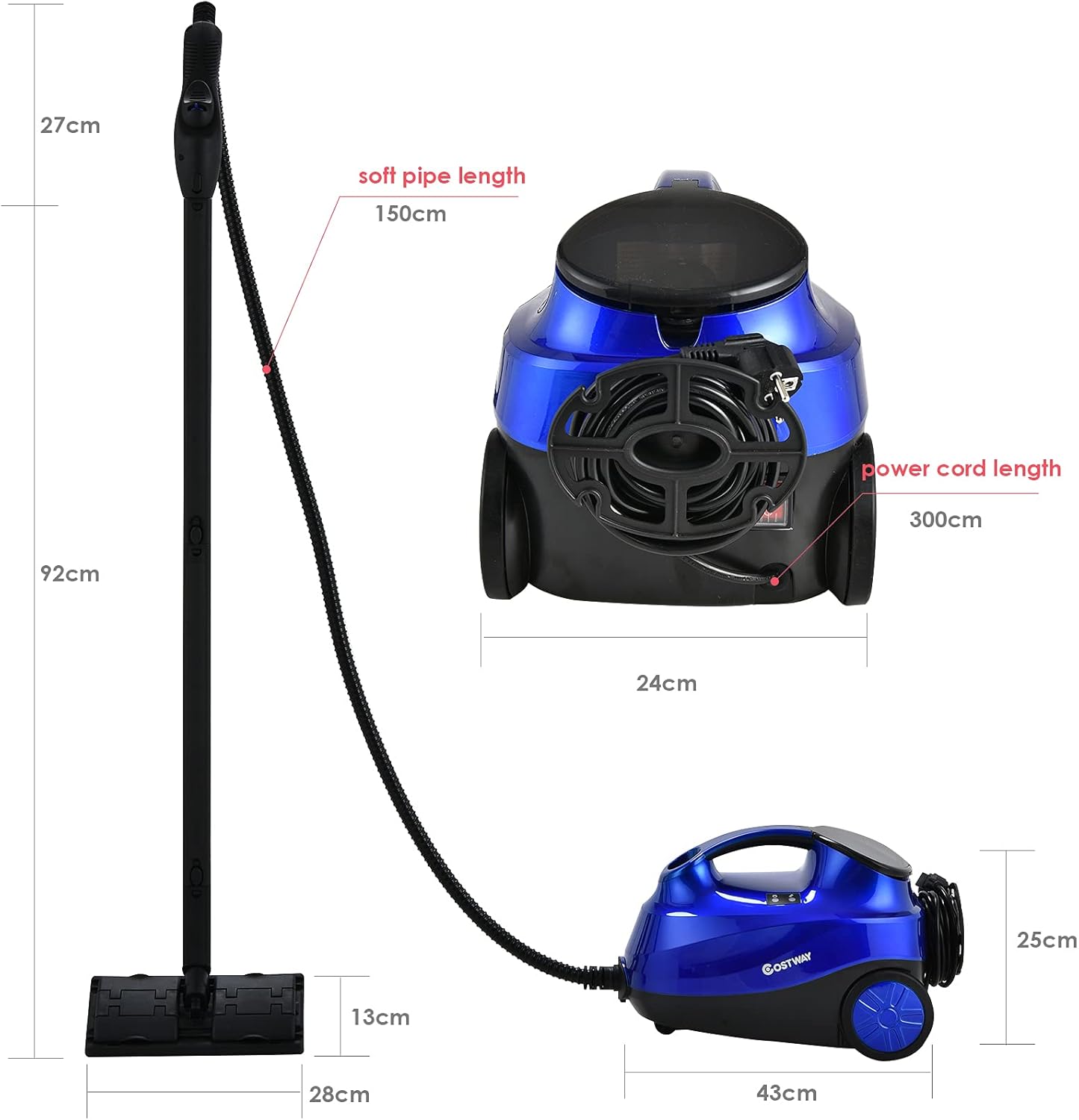 2000W Pulitore a Vapore con 19 Accessori e Serbatoio da 1,5L, Vapore per Tappeti, per Pulizie Profonde Pavimenti Finestre e Macchine (blu)