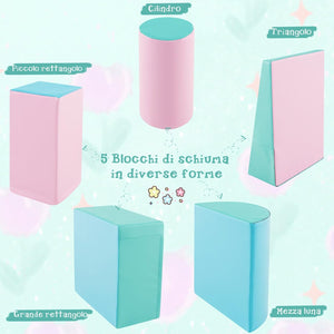 Set di 5 Blocchi con Diverse Forme e Colori, Giocattolo per Arrampicata e Strisciamento, Aiuta i Bambini a Crescere (Verde e rosa chiaro)