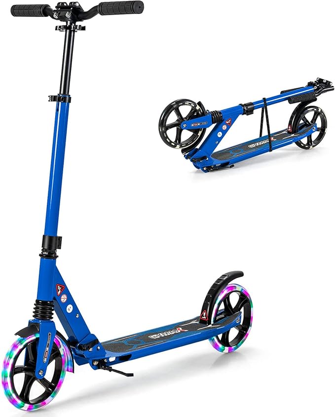 Scooter Monopattino a Spinta per Bambini Pieghevole e Regolabile in Altezza (91-106 cm), con Ruote Luminose e Cavalletto, Carico Massimo 100kg