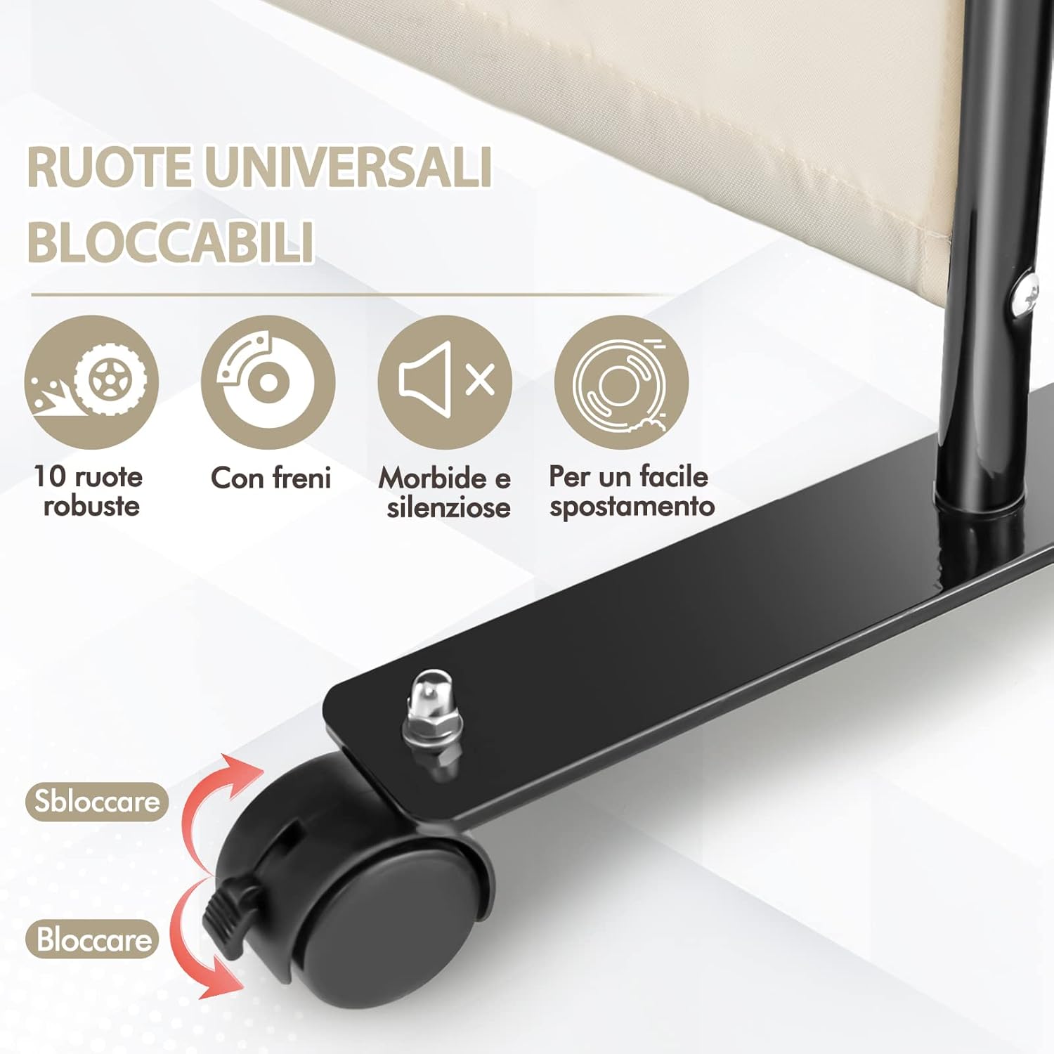 Paravento da Interno in Metallo, Separé Divisorio Interno Pieghevole con Piedini Stabili, Pannelli Divisori per Interni per Casa e Ufficio, Bianco, 225 x 173 cm, 4 Pannelli con ruote