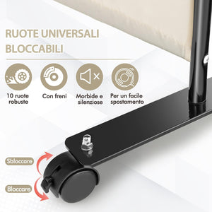 Paravento da Interno in Metallo, Separé Divisorio Interno Pieghevole con Piedini Stabili, Pannelli Divisori per Interni per Casa e Ufficio, Bianco, 225 x 173 cm, 4 Pannelli con ruote