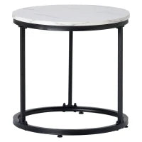 Tavolini da Salotto Rotondi Moderni Impilabili in MDF, con Struttura in Metallo, Dimensioni 50x70.5 cm+45.5x44 cm, Colore Marmo