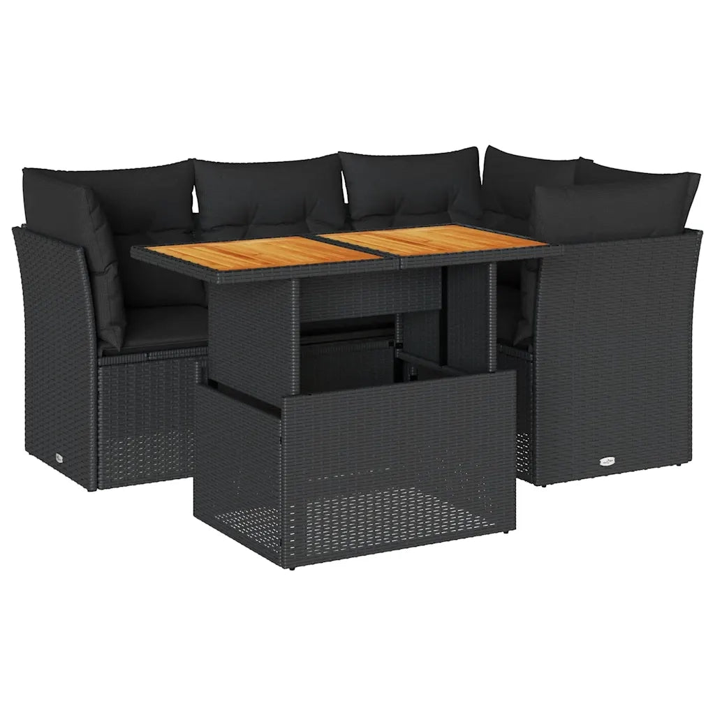 Set Divani da Giardino 5 pz con Cuscini in Polyrattan Nero 3326918