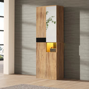 Armadietto a specchio alto con 4 ante 12 vani e vano aperto in truciolare nero naturale 65 × 35 × 190 cm