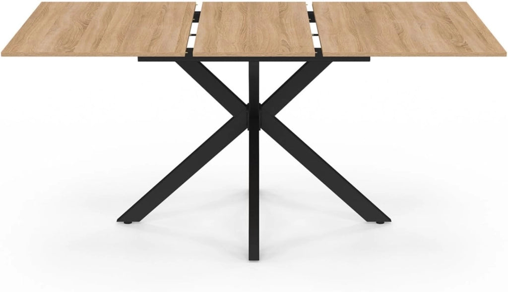 ALIX Tavolo da pranzo rettangolare allungabile per 4-8 persone con gamba in legno e ragno nero 120-160 cm