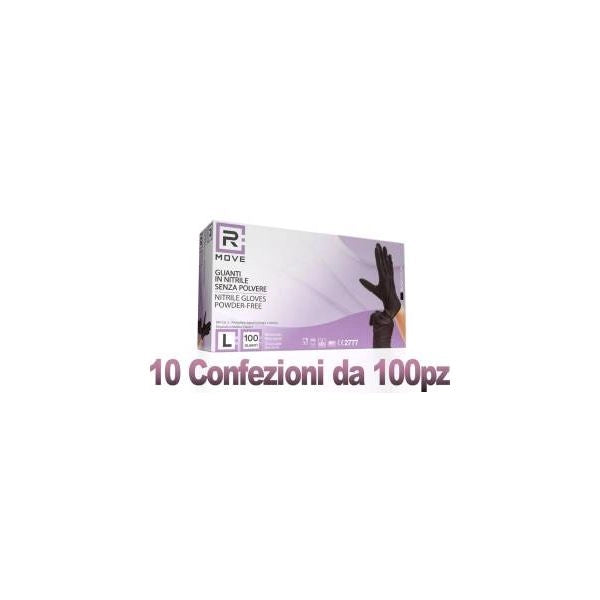 10conf. da 100pz - taglia l - rmove guanti in nitrile nero uso medico senza polvere - 8058150344149