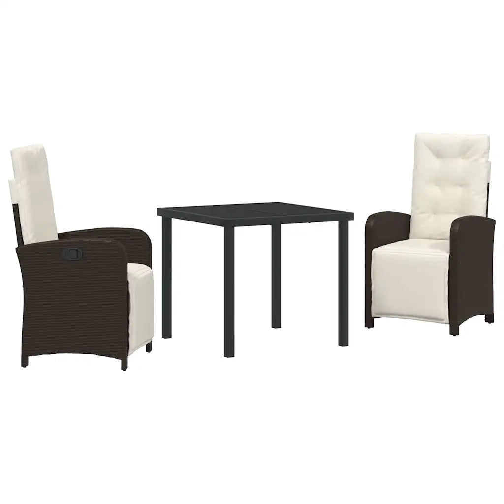 Set da Pranzo per Giardino con cuscino 3 pcs Marrone polyrattan 3380316