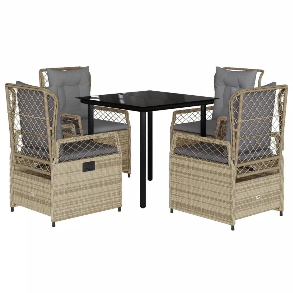 Set da Pranzo da Giardino 5 pz con Cuscini Beige in Polyrattan