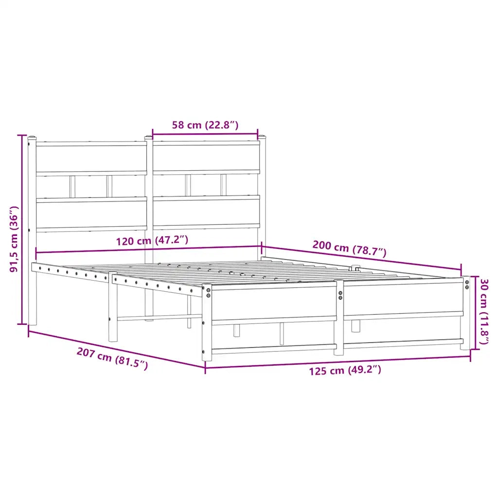 Giroletto senza Materasso in Metallo-Struttura Letto Rovere Fumo 120x200 cm 355754