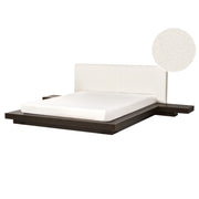 Letto ad acqua in stile giapponese con testiera bouclé in frassino scuro 160 x 200 cm impiallacciatura in legno camera da letto a basso profilo