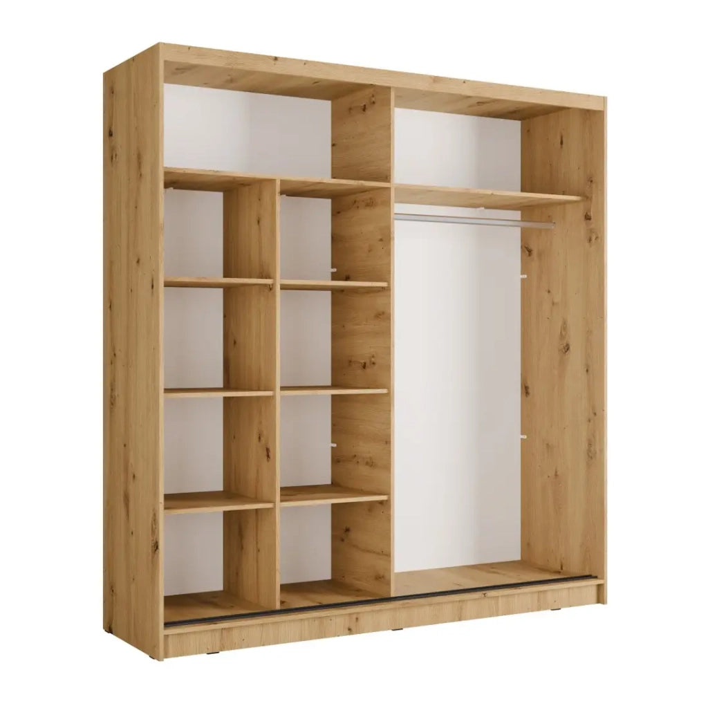 Armadio KAZU a 2 porte scorrevoli con specchio in rovere e grigio grafite 205 cm