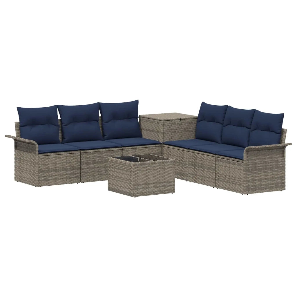 Set di divani 8 pz Grigio e Blu Navy Rattan sintetico e Acciaio 3448007